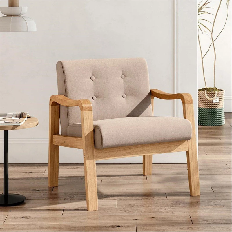 Image of Living and Home Beige Modern Wood Frame Upholstered Armchair Arm Chairs Medium Beige 71455704390