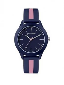 image of Jack Wills Unisex Blue Dial Blue And Pink Strip Strap Watch