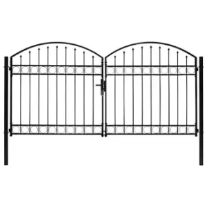 image of Vidaxl Fence Gate Double Door With Arched Top Steel 300X150 Cm Black