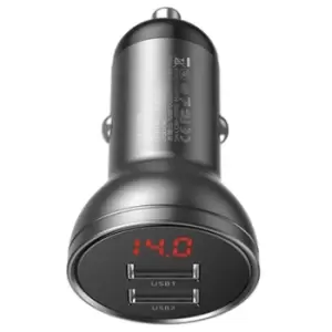Image of Baseus Digital Display Dual USB Car Charger - 4.8A - Grey