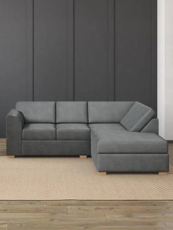Image of Aspire Modo L Shaped Sofa With Corner On The Right, Fixed Back, Plush Velvet Marmalade, Orange MO-FB-PV15-RL