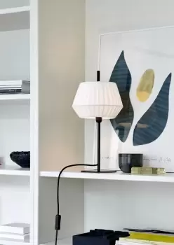 Image of Dicte Indoor Living Dining Bedroom Textile Table Lamp in White (Diam) 21cm