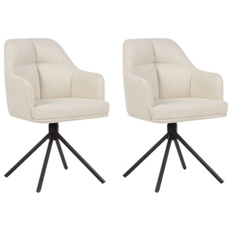 Image of Beliani Set Of 2 Dining Chairs Swivel Mira Fabric Beige