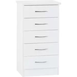 image of Seconique - Nevada 5 Drawer Narrow White Gloss Chest