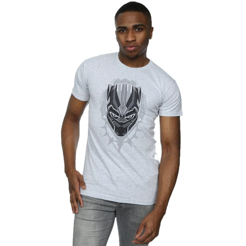 Image of Marvel Marvel Men Black Panther Head T-Shirt in Grey Size: Small Grey S Male 5057736578735
