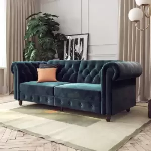 Image of Felix Velvet Chesterfield Sofa Bed Blue