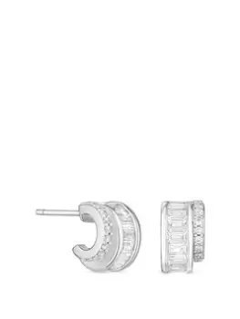 Image of Simply Silver Sterling Silver 925 Cubic Zirconia Mini Double Baguette Hoop Earrings