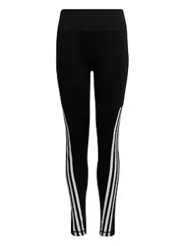 Image of adidas Older Girls Believe This 3 Stripe Leggings - Black/White, Size 11-12 Years, Women