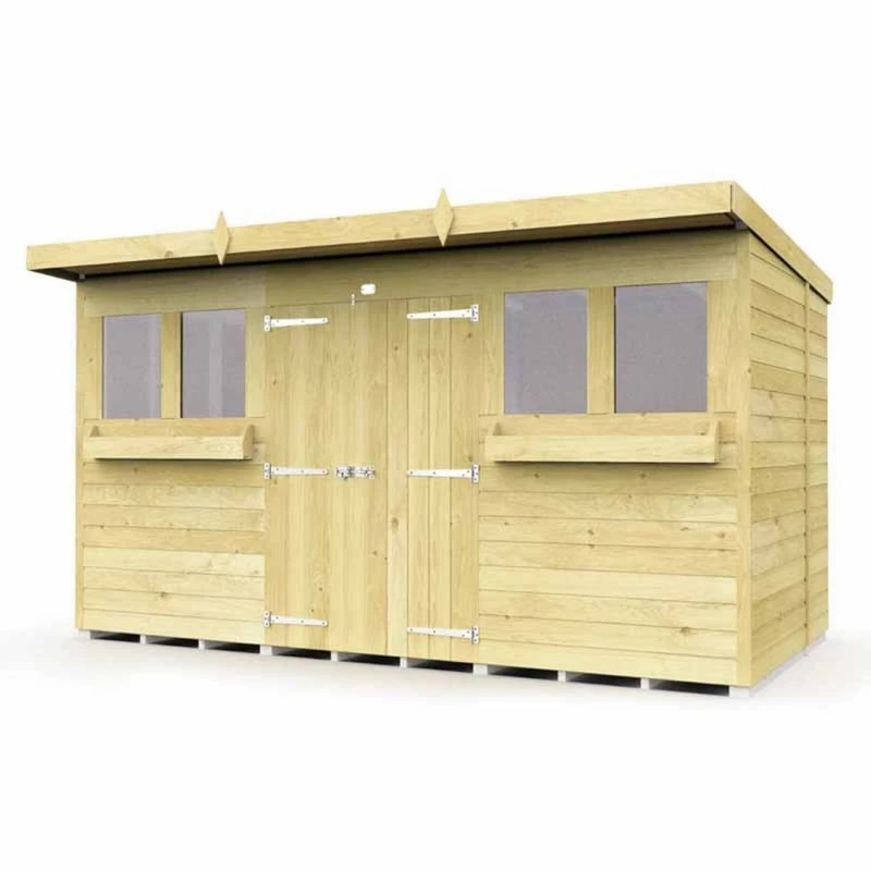Image of Buttercup Farm 12 x 5 Feet Pent Summer Shed - Wood - L147 x W358 x H201cm in Brown Brown Unisex