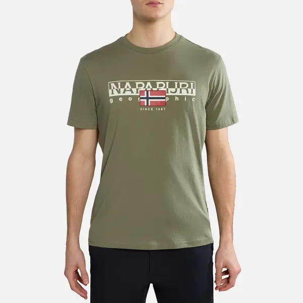 Image of Napapijri Aylmer Logo Cotton T-Shirt - M Green Tops male NP0A4HTOGAE1 M