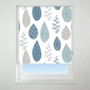 Image of Universal Patterned Leaf Blue Blackout Roller Blind Blue
