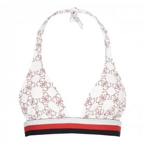 image of Guess Logomania Halterneck Bikini Top - Cream A009