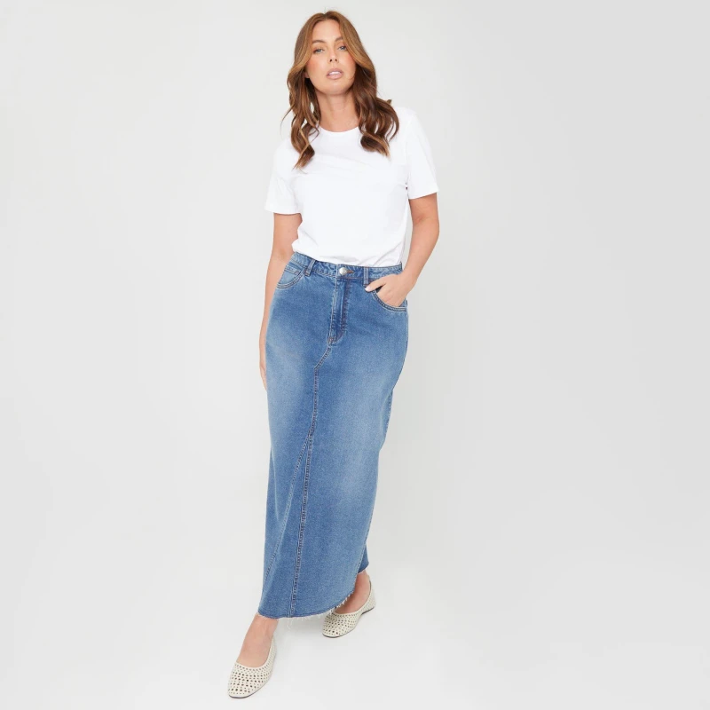 Image of Be You You Denim Maxi Skirt - Blue Blue 8