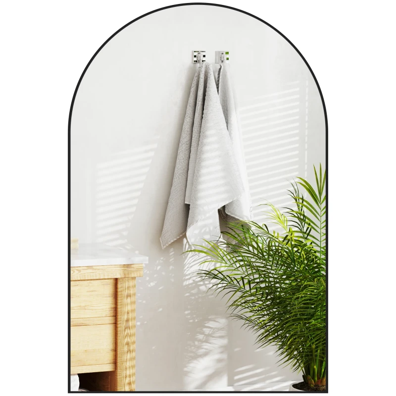 Image of HOMCOM Arch Bathroom Mirror, Modern Wall Mirror with Steel Frame, Black - Homcom 5063603633612