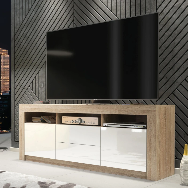 Image of Creative Furniture Creative Furniture TV Unit 160cm Modern - Oak with High Gloss White Doors in Light Oak Light Oak One Size Unisex 5061075249973