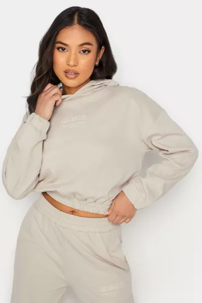 Image of PixieGirl Petite 'Los Angeles' Slogan Cropped Hoodie Stone