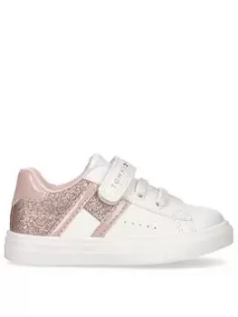 Image of Tommy Hilfiger Girls Low Cut Velcro Lace Up Trainers - White/Pink, Size 11 Younger