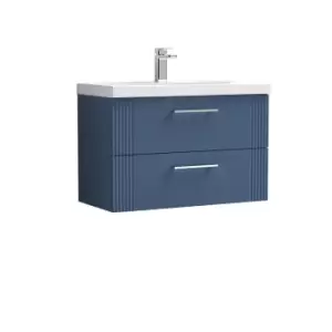 image of Nuie Deco 800mm Wall Hung 2 Drawer Vanity & Basin 1 - Satin Blue