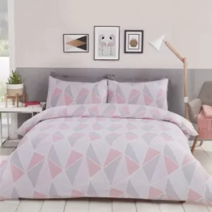 image of Leo Geometric King Duvet Quilt Cover Bedding Set Pink/Grey