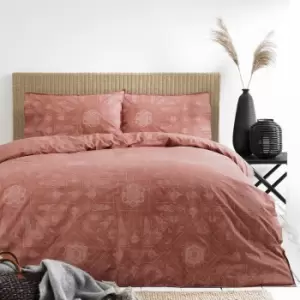 Image of Bohemian Geometric 100% Cotton Duvet Cover Set Red, Red / Super King