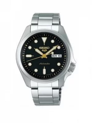 Image of Seiko Seiko Sport Dark Blue Dial Orange Accents Stainless Steel Bracelet Watch, Silver, Men