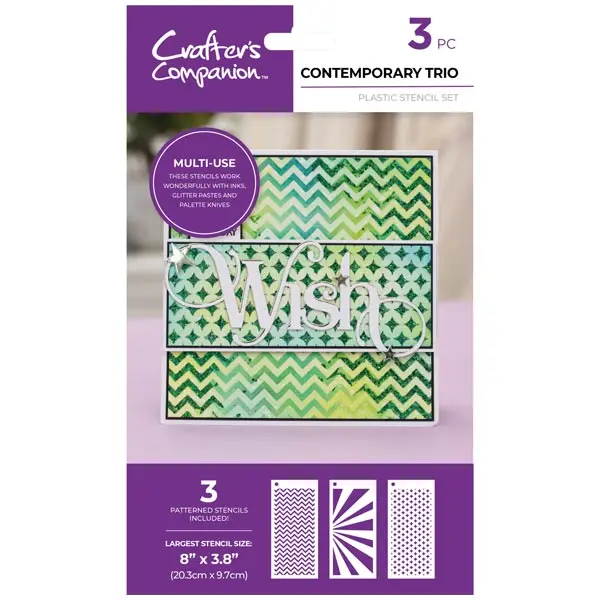 image of Crafter's Companion Pattern Stencil Set Contemporary Trio Backgrounds Set of 3 8 x 3.8in