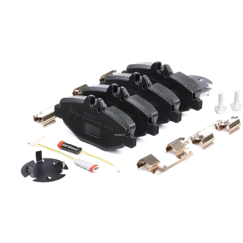 Image of STARK SKBP-0010119 Brake pad set Front Axle, incl. wear warning contact, with accessories, with bolts/screws Brake Pad Set,disc brake (402)