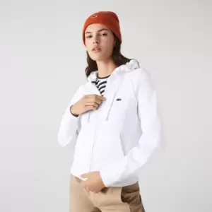 Image of Womens Lacoste Hooded Organic Fleece Zippered Sweatshirt Size 14 White