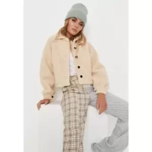 image of Missguided Petitebutton Up Borg Jacket - Cream