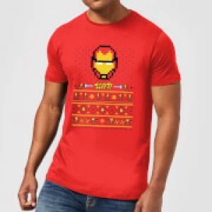 Image of Marvel Avengers Iron Man Pixel Art Mens Christmas T-Shirt - Red - XXL