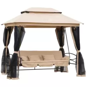Image of Outsunny 3 Seater Swing Chair Hammock Gazebo Patio Bench Outdoor Cushions Beige