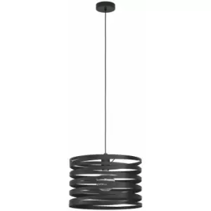 image of Pendant Ceiling Light Colour Black Shade Black Spirals Long Cable Bulb E27 1x40W