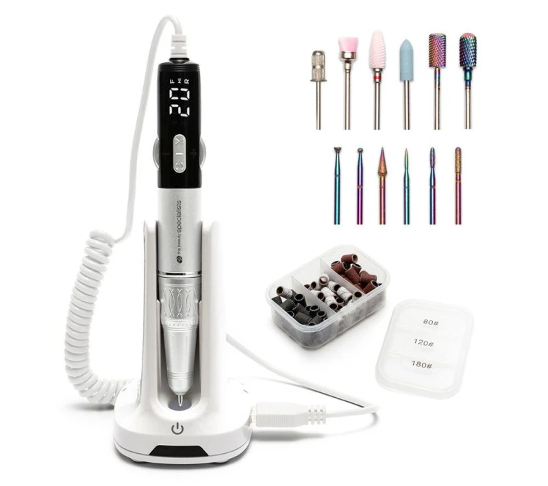 Image of RIO NAES Electric Nail File & Drill Bit Set - Silver/Grey 5019487089564