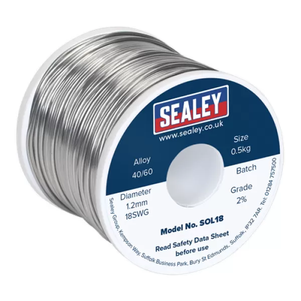 image of Genuine SEALEY SOL18 Solder Wire Quick Flow 1.2mm/18SWG 40/60 0.5kg Reel