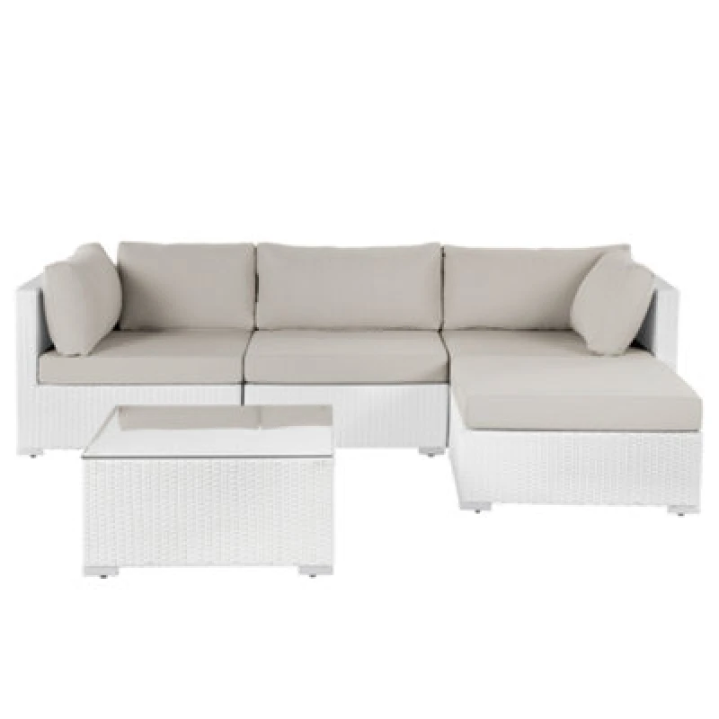 Image of Beliani Garden Corner Sofa With Table 4 Seater Sano Left Hand Modular Pe Rattan White