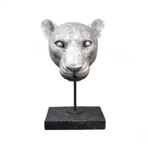 Image of Leopard Head on Stand Ornament Silver 26.5cm