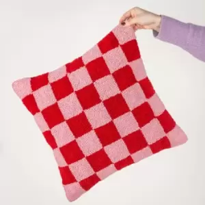 image of Check Knitted Cushion Red or Dead Pink, Red or Dead Pink / 45 x 45cm / Polyester Filled