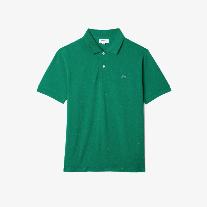 Image of Lacoste Classic Fit Speckled Print Cotton Pique Polo Shirt - Green Green S