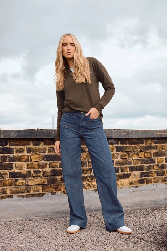 Image of Long Tall Sally Womens Tall Pocket Detail Wide Leg Jeans in Indigo Size: 24L Indigo Female 24L