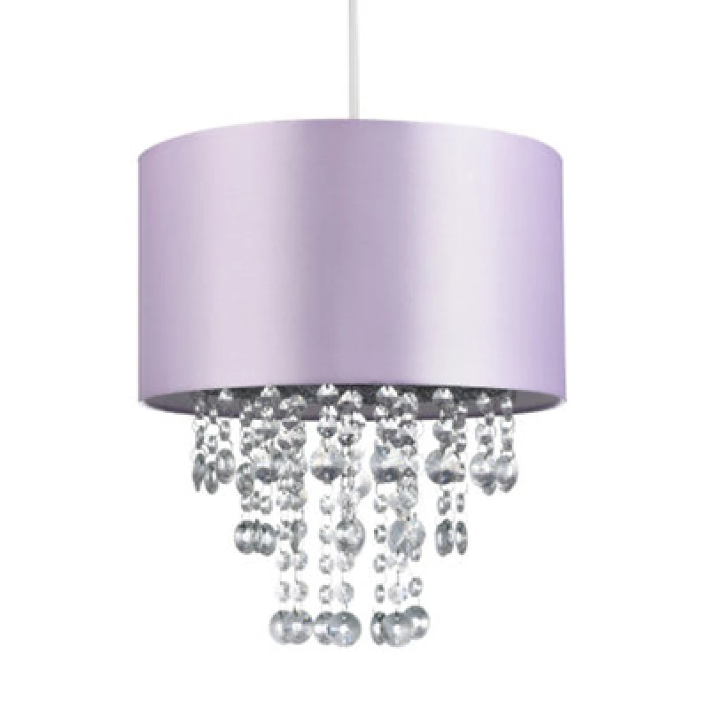 Image of Happy Homewares Modern Lilac Satin Fabric Pendant Light Shade With Transparent Acrylic Droplets