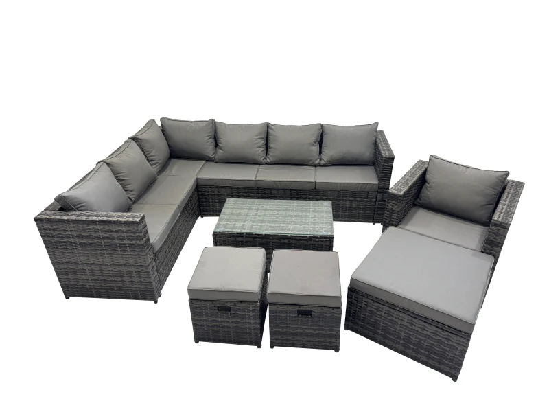 Image of Fimous Outdoor Rattan Garden Furniture Set with 2 Small Stool Dark Grey Mixed Dark Grey Unisex