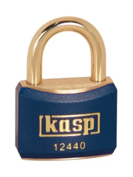 image of K12440BLUA1 Brass Padlock 40mm Blue Keyed Alike To Suit 24402 - Kasp