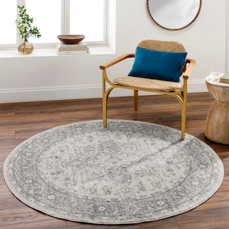 Image of Livabliss Round Chester-Vintage Grey White Traditional Boho Living Dining Bedroom Rug 160 X 160 Cm Easy Care, Non Shedding