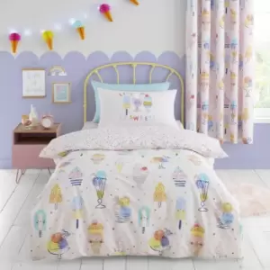 Image of Catherine Lansfield Kids Ice Cream Fundae Print Easy Care Reversible Duvet Cover Set, Pink, Double
