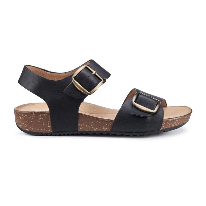 Image of Hotter Womens 'Tourist II' Cork Wedge Sandals in Black Size: 3 Black Female 3