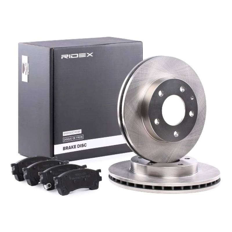 Image of RIDEX 3405B0058 Brake disc and pads set Front Axle, Brake Disc Type: Vented Brake Set,disc brakes (3405)