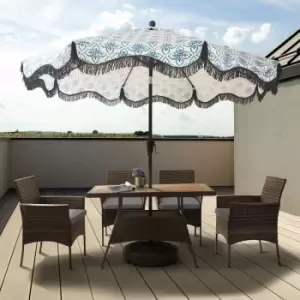 Image of 5 Piece Outdoor Patio Furniture Dining Set, Rattan Garden Table & 4 Chairs with Removeable Cushions, Weather-Resistant, Brown/Cream - Brown/Cream