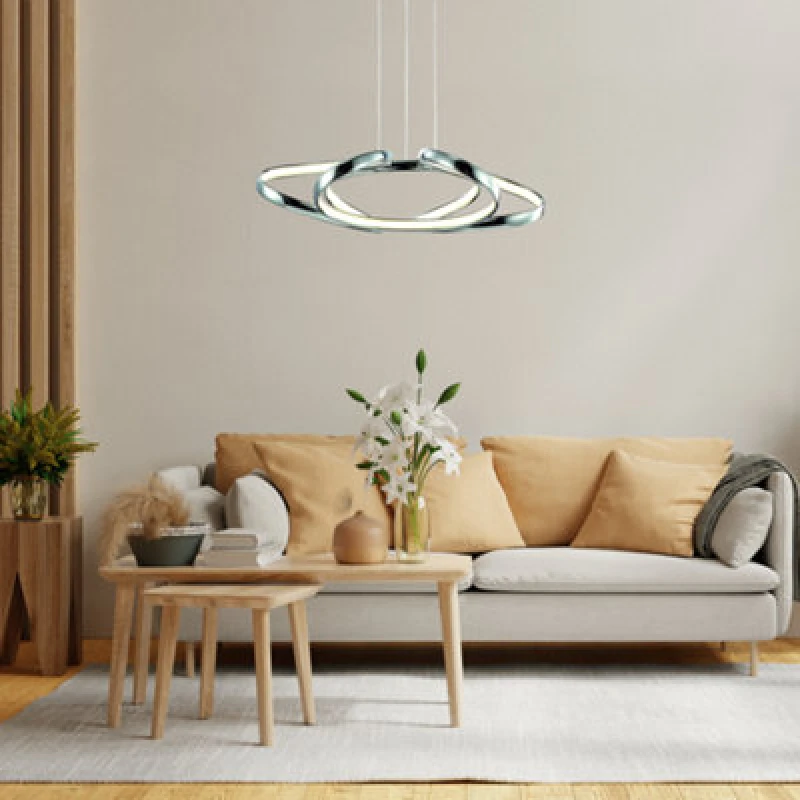 Image of Milagro Craft Chrome LED Pendant Light 45Cm Diameter Elegant Chrome Curves House The Efficient 46W(190W) LED Light Source
