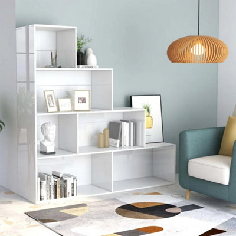 Image of Book Cabinet/Room Divider High Gloss White 155x24x160cm Chipboard