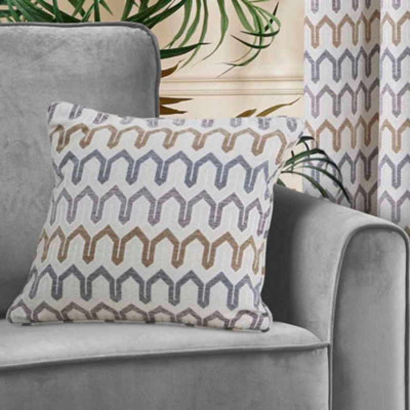 Image of Curtina Arcadia Woven Geometric Natural Chenille Filled Cushion